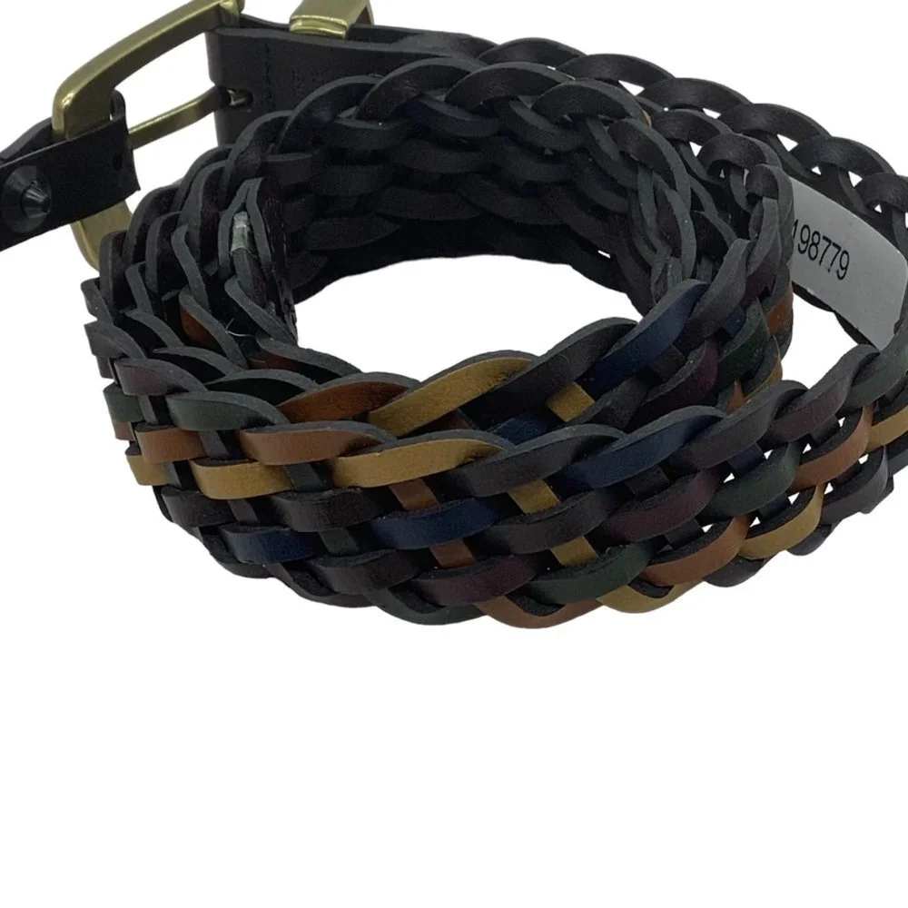 Leather Blend Woven Braided‎ Belt Women XL Multicolor Red Green Blue Western